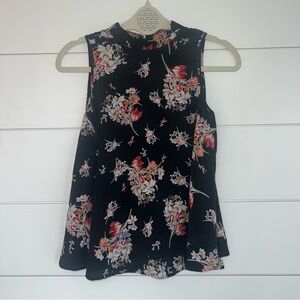 ANTHROPOLOGIE Maeve 100% Silk Floral Blouse XS Black Mock Neck Whimisigoth Boho